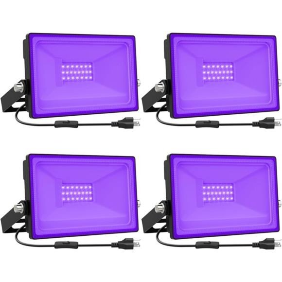 4 Pack 20W LED Black Lights, Blacklight Flood Light with Plug and Switch - Picture 1 of 6